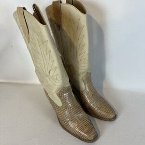 Beige And Brown Vintage Cowboy Boots 6.5 Womens 2.5" Heel